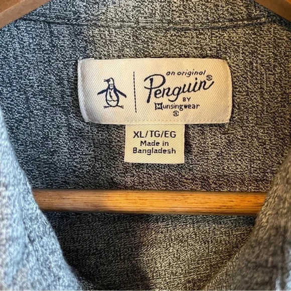 Penguin Munsingwear 100% Cotton Men’s Button Up Shirt Gray Long Sleeves Size XL - Picture 6 of 12